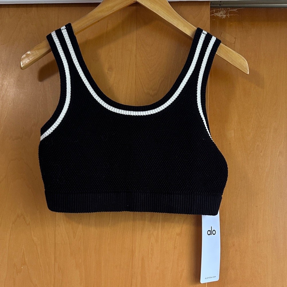 ALO Yoga Black Knit Tennis Club Bra
